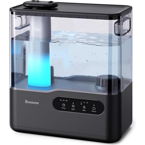 BREEZOME 5L Humidifiers for Bedroom Large Room, 36H Top Fill Cool Mist Humidifier with Essential Oil Tray, 7-Color Mood Light, Timer, Quiet Ultrasonic Humidifier for Home, Baby Nursery, Plants