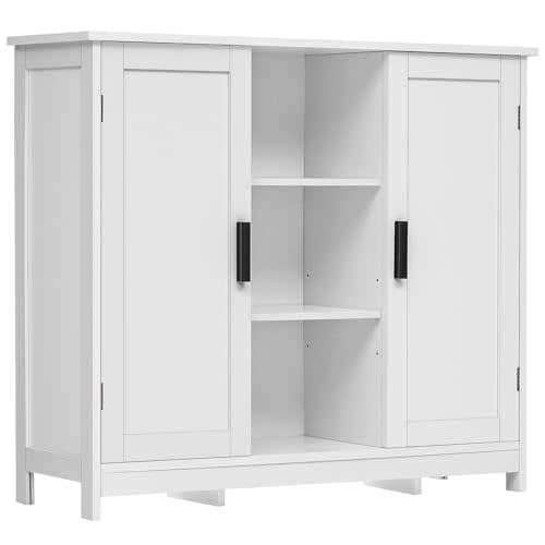 Iwell Storage Cabinet with 2 Doors and 4 Storage Shelves, Credenza Buffet Cabinet, Bathroom Cabinet for Living Room, Entryway, Home Office, White