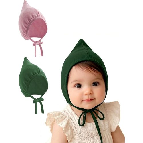 Bidadary Newborn Baby Bonnet Hat 0-12 Months Cotton Infant Hospital Hat Baby Sleep Hat Chin Strap Beanie for Spring Summer