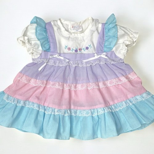 Vintage Carlton Baby Girl Dress 12M Cotton Candy Fairy Cottagecore Pastel Ruffle