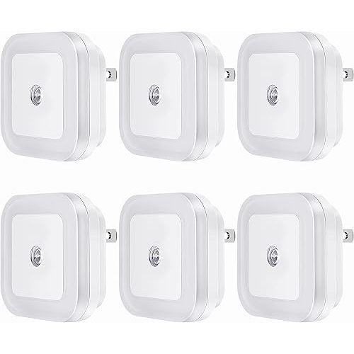 Plug-in LED Night Light with Dusk to Dawn Sensor for Hallway, Stairs, Bathroom, Kitchen, Bedroom, Nursery, Kids Room, Daylight White, Pack of 6