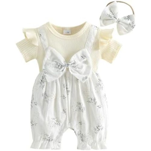 YINGISFITM Newborn Baby Girl Summer Clothes Short Sleeve Bubble Romper Bow Shorts Jumpsuit Infant Outfit 0 3 6 9 12 18 Months