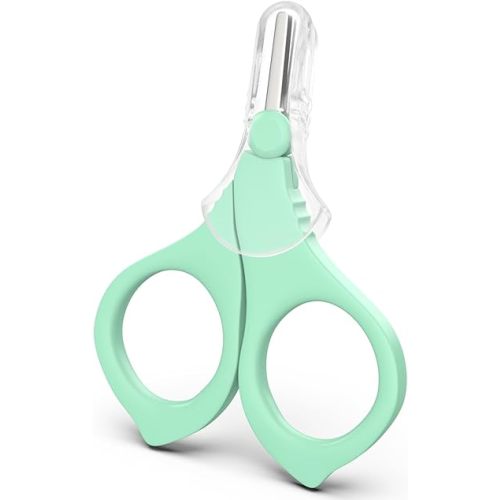 Baby Nail Scissors, Infant Nail Clippers with Safety Round Tip, Toddler Nail Clipper, Newborn Fingernail Cutter with Protective Cap, Nail Clippers for Baby Care Shower Gift