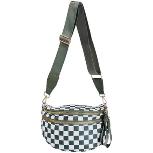 Checkered Crossbody Bags For Women,Bum Bag,Checkered Purse,Spacious Fanny Pack with Polyester Fabric