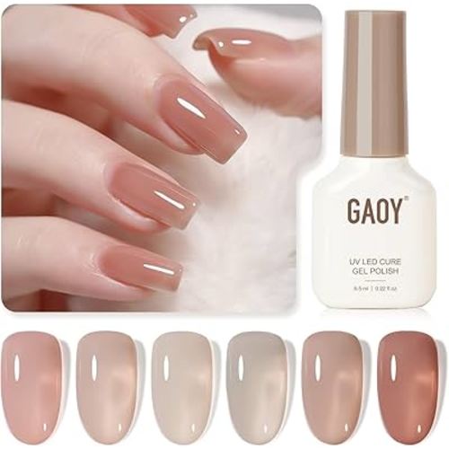 GAOY Jelly UV Gel Nail Polish of 6 Transparent Nude Pink Gray Colors Sheer Gel Polish Kit for Salon Manicure and Nail Art DIY at Home, Rose Quartz