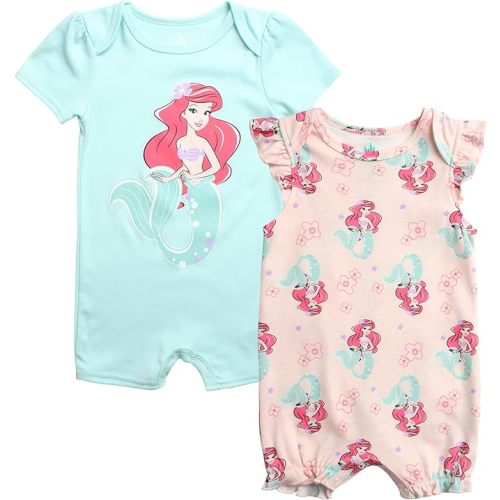 Disney Baby Girls Romper - 2 Pack Ruffled Short Sleeve Baby Jumpsuit Romper - Cozy Baby Clothes for Girls (Newborn/Infant)
