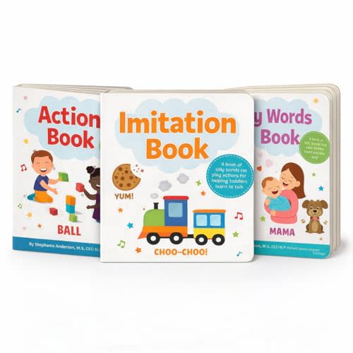 Toddlers Speech Board Book Bundle for Toddlers Ages 04  First Words, Verbs & Imitation Learning Books by a Speech Therapist - Action Book - My Words Book - Imitation Book (3-Book Set)