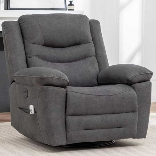 Power Swivel Rocker Recliner with Massage and Heat, USB Port, Infinite Position, Oversized Electric Glider Rocking Chairs Living Room, Soft Fabric Reclining Sofa Chair(Misty Gray)