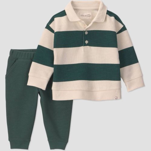Little Planet By Carter's Baby Boys' 2pc striped polo shirt and pants Set - Green 3M