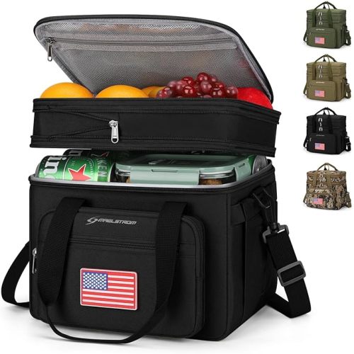 Maelstrom Lunch Box, 23L Insulated Lunch Bag, Expandable Double Deck Cooler Bag, Lightweight Leakproof Tote Bag With Side Tissue Pocket, Suit For Men and Women (A. Black)