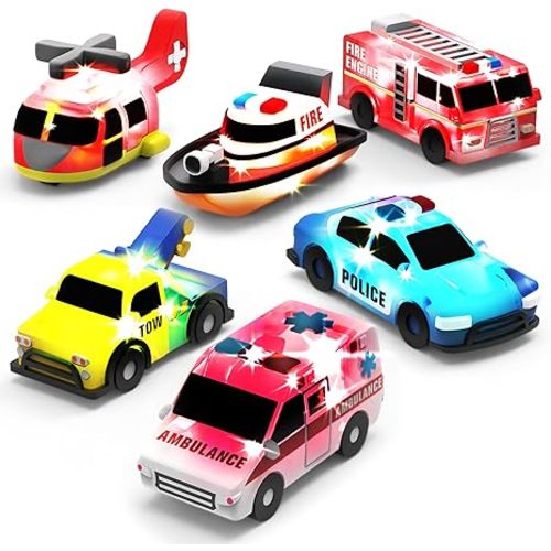 Tub Works® Emergency™ Cars Light Up Bath Toys, 6 Pack | Water-Activated Light Up Toys Flash & Change Color | Soft, Squeezable Baby & Toddler Bath Toys | Sensory Toys with Bath Lights for Kids Bath