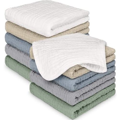 10pk Muslin Baby Washcloths for Newborn, 12x12 Soft Absorbent (Slate) | Organic Cotton Muslin Wash Cloths for Babies Girl, Boy, Infant, Toddlers, Kids Face Towel,Bath Essentials,Baby Burp Rags
