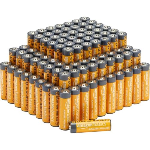 Amazon Basics 100-Pack AA Alkaline Batteries, 1.5 Volt, 10-Year Shelf Life, Reliable