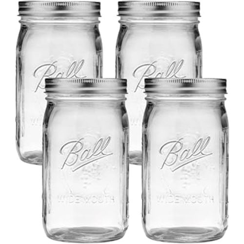 Ball Glass Mason Jars with Lids and Bands, Used for Canning, Pickling, Juice, Jam, Jelly (Quart, 32 Ounce (Pack of 4))