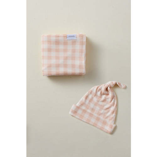 Rosebud Gingham Swaddle + Hat Set
