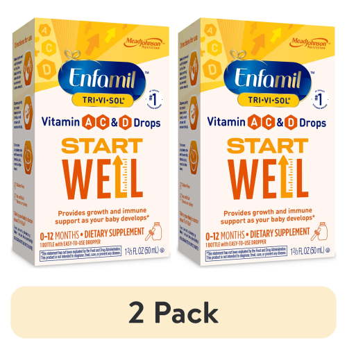 (2 pack) Enfamil Tri-Vi-Sol Infant Multivitamin Drops, Supports Growth & Immune Health for Babies, 50mL Bottle