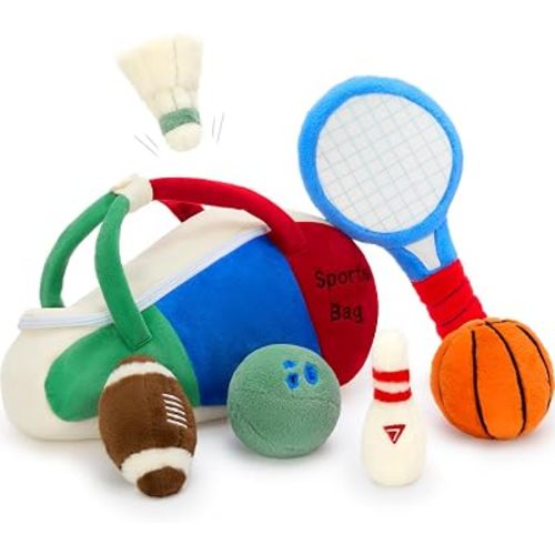 Muiteiur Baby Sports Toys Plush Set, 7 in 1 My First Sports Bag for Kid