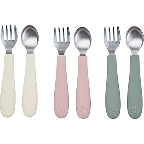WeeSprout Toddler Utensils, 3 Forks & 3 Spoons, 18/8 Stainless Steel & Food Grade Silicone, Thick Easy-Grip Handles, Perfect Length For New Self Feeders, Gentle On Gums & Teeth, Dishwasher Safe