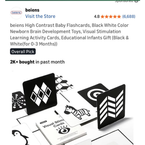 beiens High Contrast Baby Flashcards, Black White Color Newborn Brain Development Toys, Visual Stimulation Learning Activity Cards, Educational Infants Gift (Black & White(for 0-3 Months))