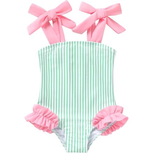 Happy Town Toddler Swimsuit Girl Solid Color Stripe One-Piece Baby Bathing Suits