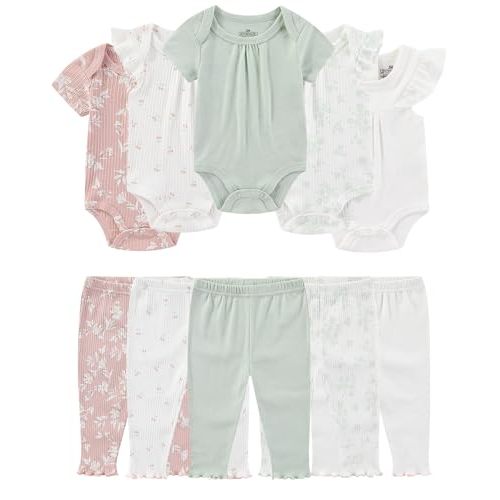 Baby Girl Bodysuit and Pant Set Cotton Ribbed Mix Summer Infant Girls Clothes Outfits 0-12 Month