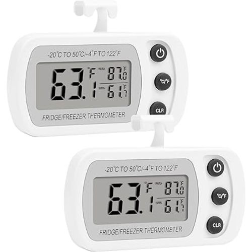 Lasubst Digital Refrigerator Thermometer 2 Pack for Fridge Freezer Cooler Waterproof, White