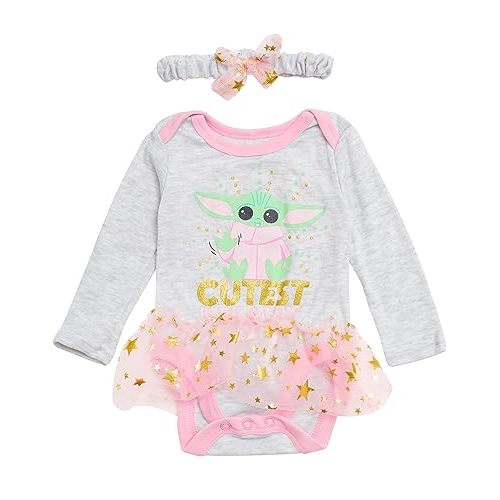 STAR WARS Baby Yoda Newborn Baby Girl Long Sleeve Bodysuit with Tutu and Headband
