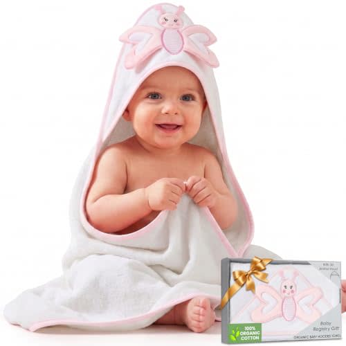 100% Organic Cotton Hooded Baby Bath Towels Ultra-Soft 33x33 in | Oeko-TEX Certified, Bath & Hooded Towels, Baby Towels, Baby Towels For Newborn, Butterfly, For Baby Girls, Ultra-absorbent
