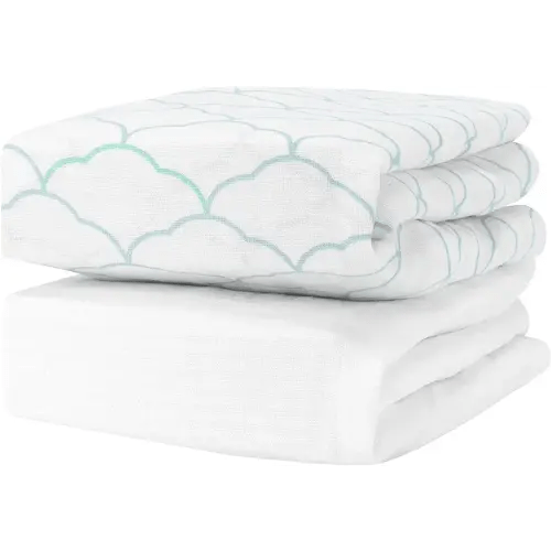Newton Baby Organic Fitted Crib Sheets - 100% Breathable and Ultra-Soft, 100% Organic Muslin Cotton, Dreamweaver Print in Moonstone Mist + Solid White, Fits All Standard Cribs