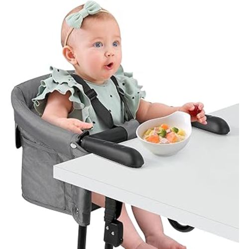 Ezebaby Hook on High Chairs, Secure Clip on High Chair for Baby, Compact Fold-Flat for Easy Storage, Fast Table Chair with Baby Seat, Portable Highchair Attaches to Table for Travel, Grey