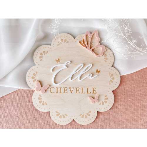 Newborn Announcement Sign Baby Name Announcement Sign Butterfly Hospital Name Sign Girl Baby Announcement Name Sign for Nursery Girl Pink