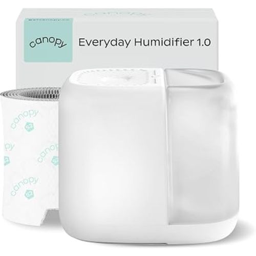Canopy Bedside Evaporative Humidifier - 36 HR Run Time, 2.5L Capacity - No Mist - Help Alleviate Symptoms of Allergies, Flu, Cold, Dry Skin Includes Humidifier, Unwind Aroma, Filter - White