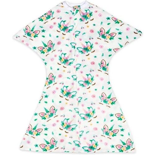 SleepingBaby Zipadee-Zip Fleece Transition Swaddle - Arms-Out Wearable Blanket for Baby Sleep, Soft Breathable Fleece 0.8 TOG - Unicorn, Small (4-8 Month)