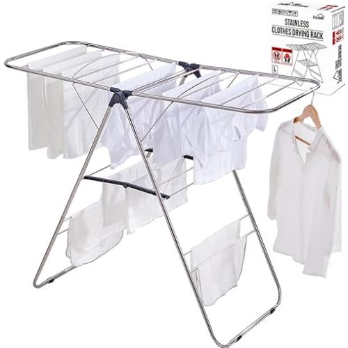 TRES BELLE 25NEW Stainless Steel Clothes Drying Rack(L)–Foldable,Lightweight,Anti-Slip Elastic Rods,Made in Korea,Indoor & Outdoor Use,Rust-Resistant,Towels Drying,Underwear,Baby Clothes–L Sizes