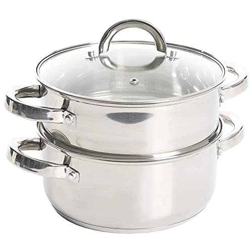 Oster Dutch Oven with Steamer Basket 3-Quart - Sangerfield Stainless Steel, Stovetop Steamer for Vegetables, Rice & Tamales, Dishwasher Safe