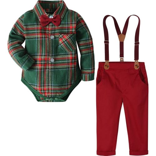 A&J DESIGN Baby Boys Suits Infant Gentleman Formal Wedding Suspenders Outfit with Bowtie
