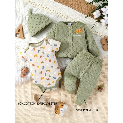 Winter 4 price outfit with pants onesie jacket and hat green and lion themed