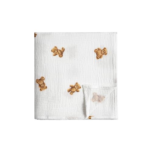 Meracorallo Muslin Swaddle Blanket, 100% Cotton Receiving Blanket, Bears | Soft Breathable Swaddle Wrap for Baby Boys and Girls