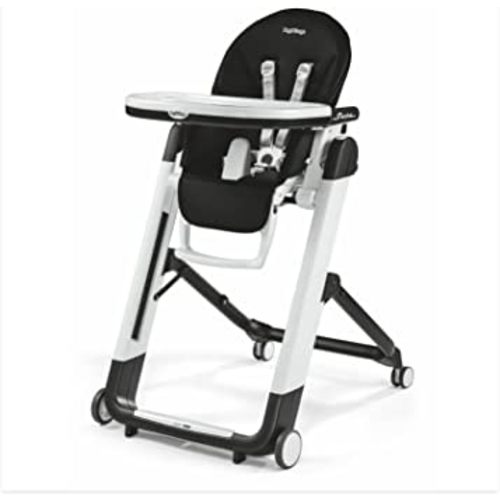 Peg Perego Siesta, Grow With Baby Folding High Chair & Recliner, Height Adjustable, Quick Clean & Easy Push Wheels For Babies & Toddlers, Made in Italy, Licorice (Black)