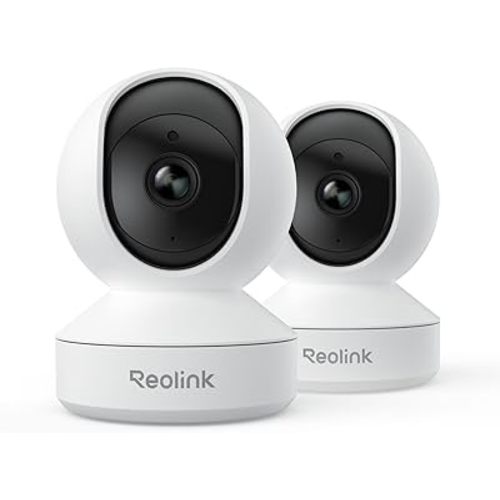 REOLINK Home Security Camera System, 4MP HD Plug-in Indoor WiFi 6 Pan Tilt Pet Camera, Baby Monitor, Night Vision, 2 Way Talk, Smart Human/Pet Detection, Local microSD Card Storage, E1(2 Pack)