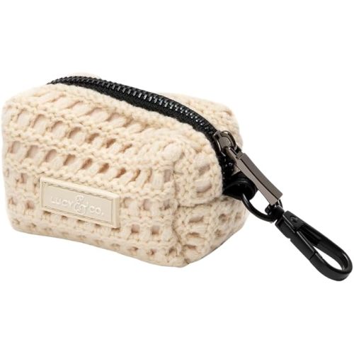 Lucy & Co. Main Squeeze Crochet Dog Poop Bag Holder and Dispenser, Clips to Leash, Water-Repellent Neoprene, Includes Refill Roll