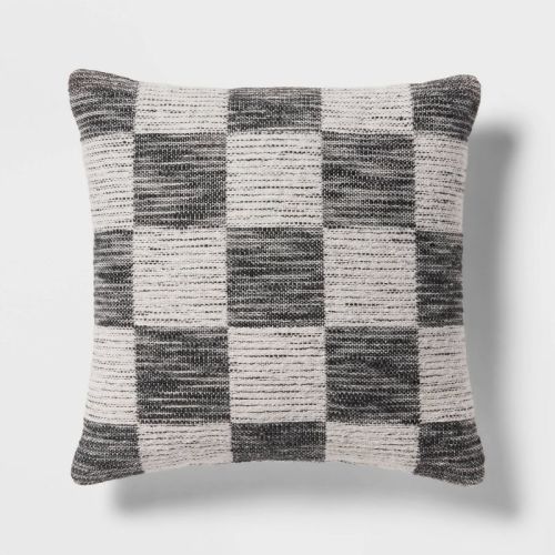 18"x18" Modern Woven Checkerboard Square Decorative Pillow Black - Threshold™: Cotton Fabric, Indoor Paisley & Floral Design