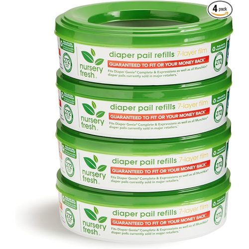Nursery Fresh® Refill Rings for Diaper Genie® and Munchkin® Diaper Pails, Holds up to 1,088 Newborn Diapers, 4 Pack