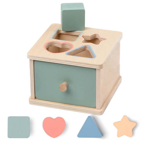 Montessori Toys for 1 2 3 4 5 Year Old - Wooden Object Permanence Box with Drawer Sensory Toys Shape Sorter Color Sorting Education for Baby Toddler Boy Girl Drop Busy Box (B-Blocks)