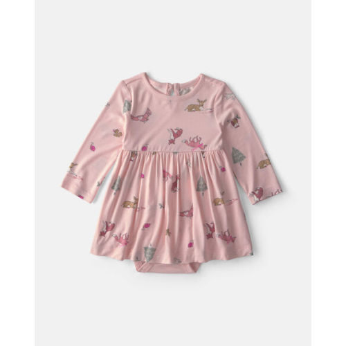 Baby Girl Woodland PurelySoft™ Long-Sleeve Bodysuit Dress - Pink | Carter's