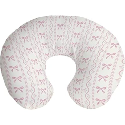 Pink Bows Boho Floral Nursing Pillow Covers Cute Bows Flowers Striped Stretchy Soft Nursing Covers for Breastfeeding Pastel Girly Ribbons Pillow Slipcover for Baby Girls Boys Newborn