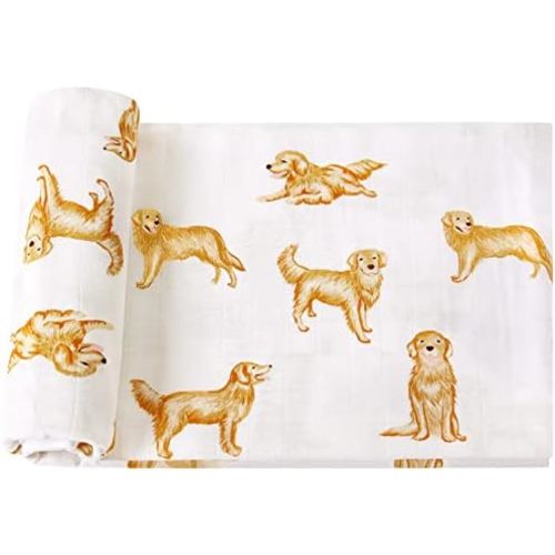 LifeTree Muslin Swaddle Blankets, 70% Viscose from Bamboo and 30% Cotton Baby Swaddle Blankets Unisex Swaddling Blanket for Newborn, Soft Large 47" x 47", Golden Retriever Baby Blanket