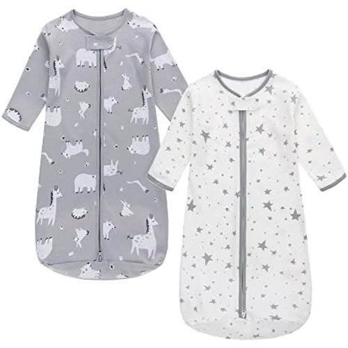Miracle Baby Long Sleeve Sleep Sack 2 Pack Wearable Blanket Baby 100% Cotton Sleeping Bag for Newborn Infant Toddler