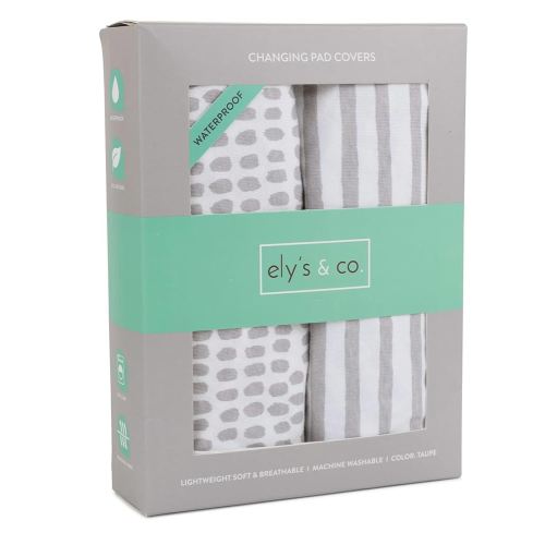 Ely's & Co. Waterproof Changing Pad Covers | Cradles Sheets 2 Pack - 100% Jersey Cotton with Waterproof Liner - Neutral Taupe Grey for Baby Girls and Boys, Newborn Essentials