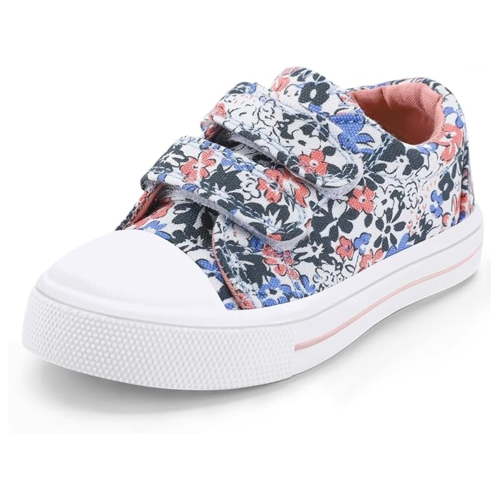Bocca Kid's Walking Sneakers Blue Flowe Girls Canvas Shoes Size 4